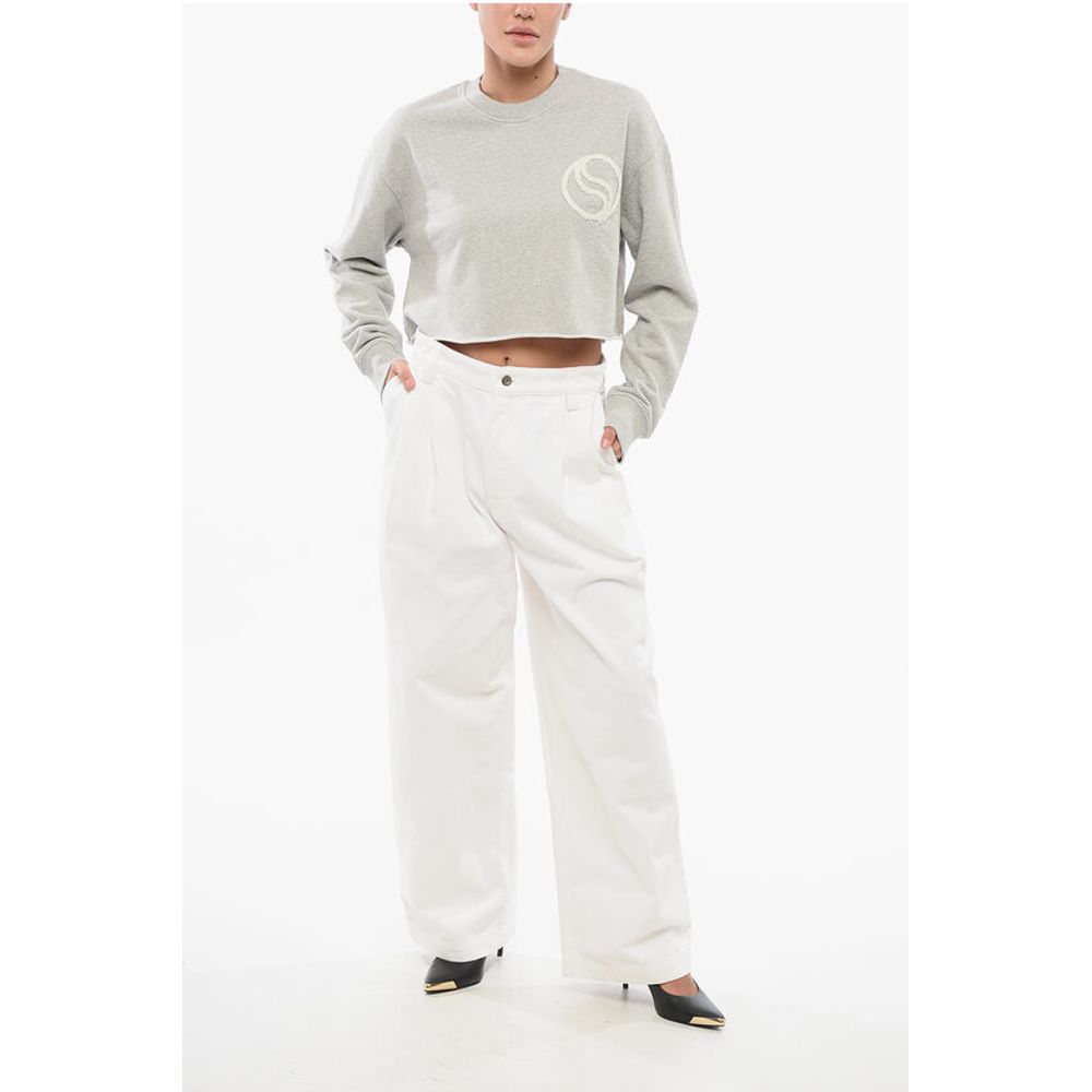 Stella McCartney Cropped Fit Sweatshirt with Raw-cut Hem and Logo Patch - Image 4