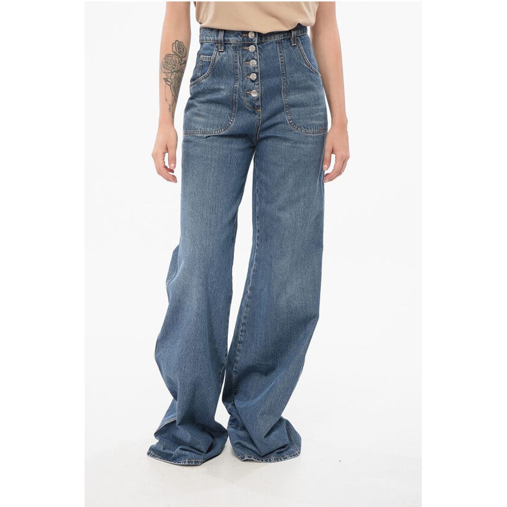 Etro Super Wide Leg Denims with Embroidered Pockets
