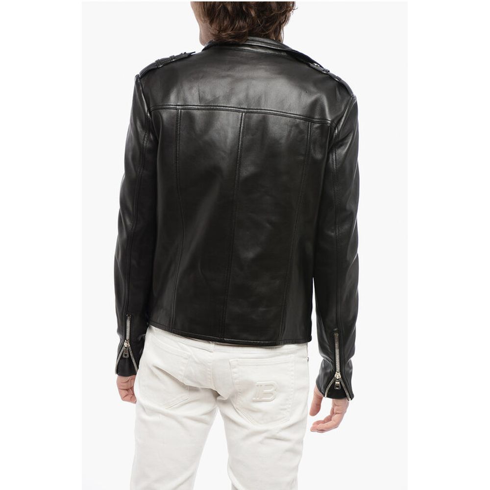 Balmain Front Draped Leather Jacket with Decentralized ZIp - Image 2