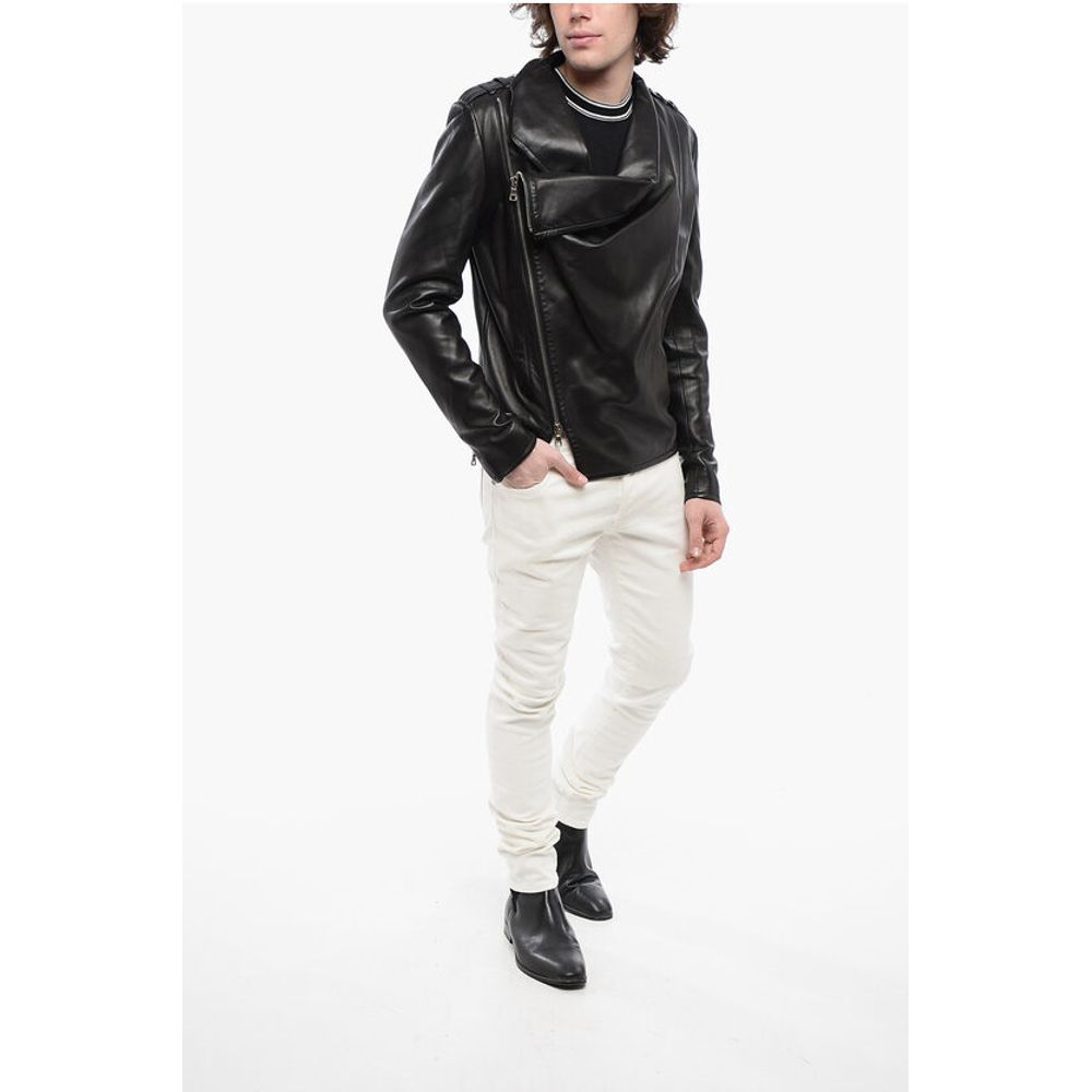 Balmain Front Draped Leather Jacket with Decentralized ZIp - Image 4