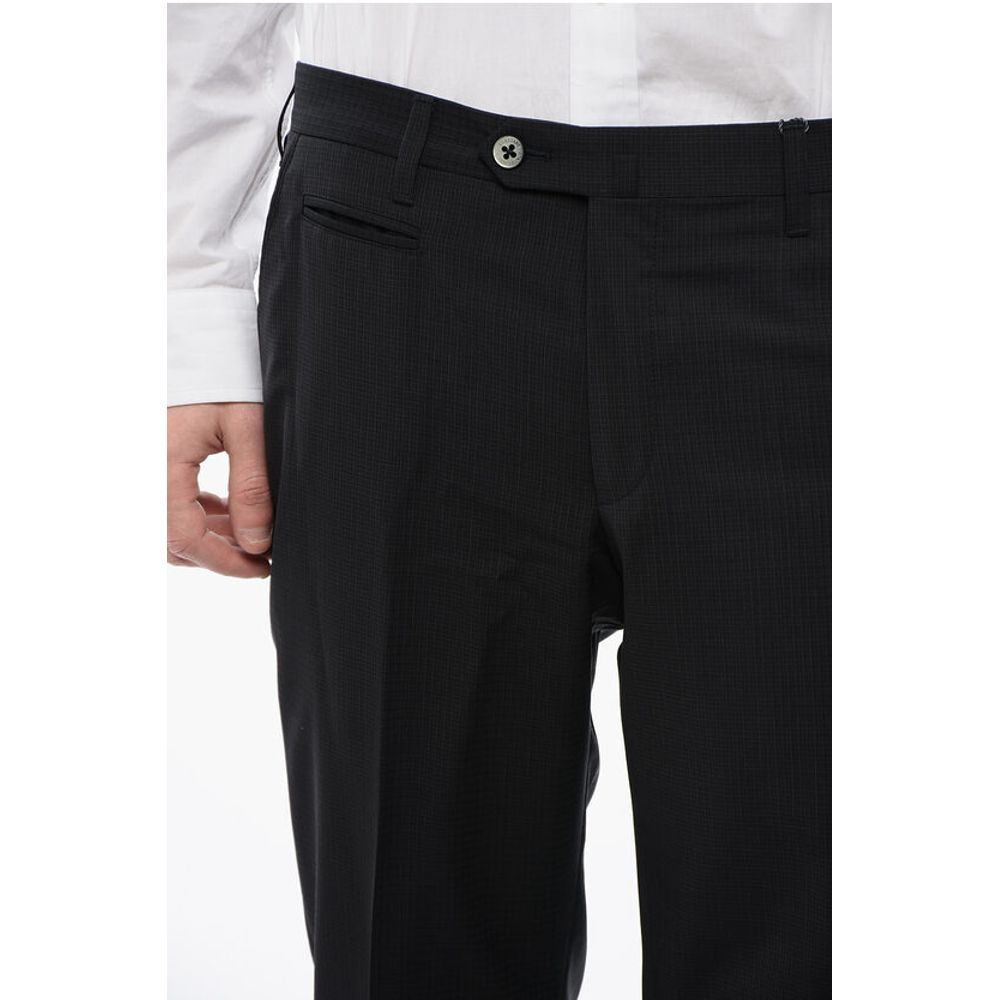 Corneliani Pin Check Patterned ACADEMY Virgin Wool Pants - Image 3