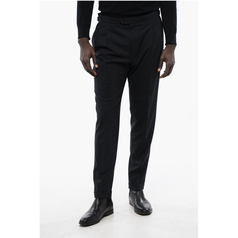 Corneliani CC COLLECTION Double-pleated Wool Blend Pants with Martingal