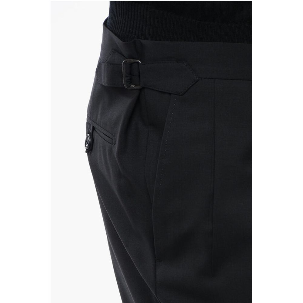 Corneliani CC COLLECTION Double-pleated Wool Blend Pants with Martingal - Image 5