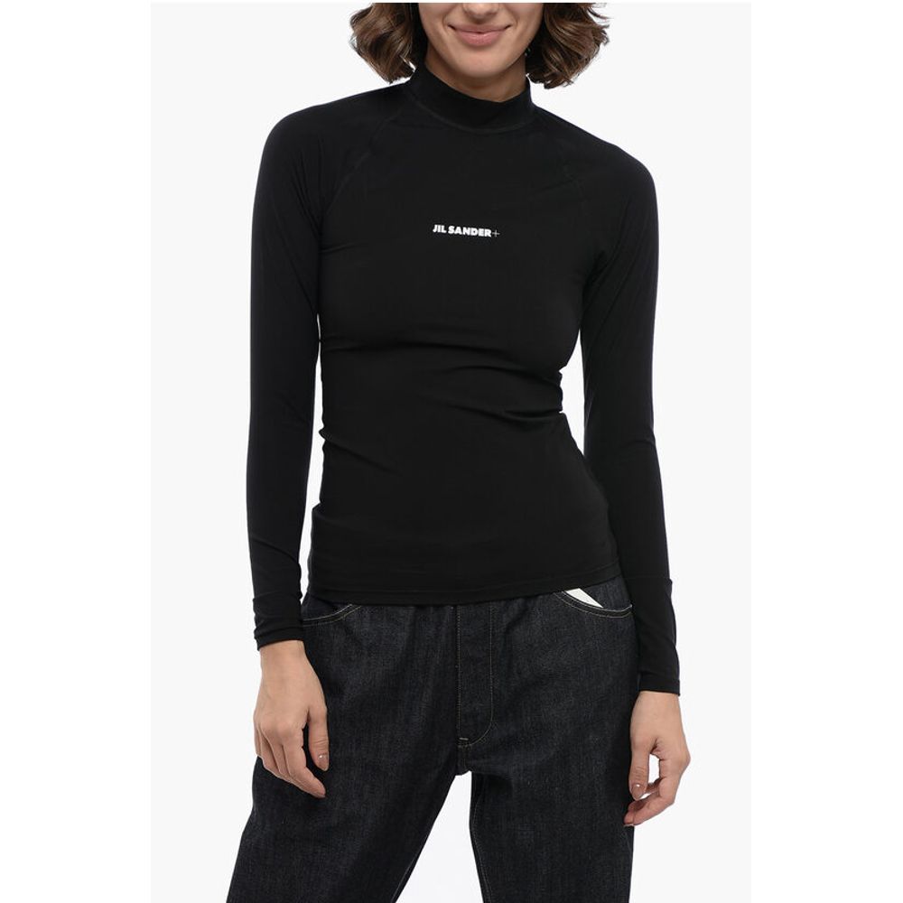 Jil Sander Long-sleeved Tech Fabric Top with Printed Logo