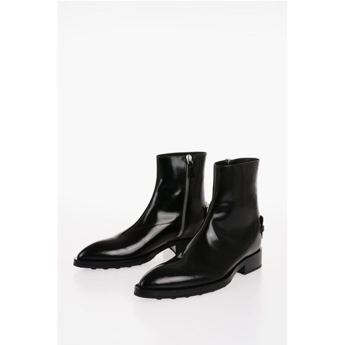 Jil Sander Brushed Leather ANGKOR Booties with Metal Plaque 4cm