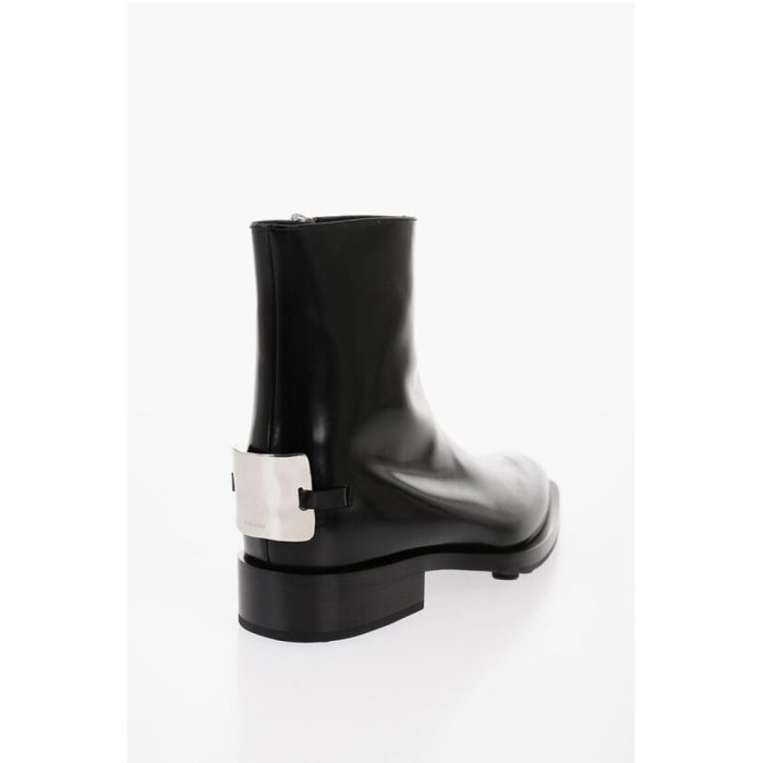 Jil Sander Brushed Leather ANGKOR Booties with Metal Plaque 4cm - Image 2