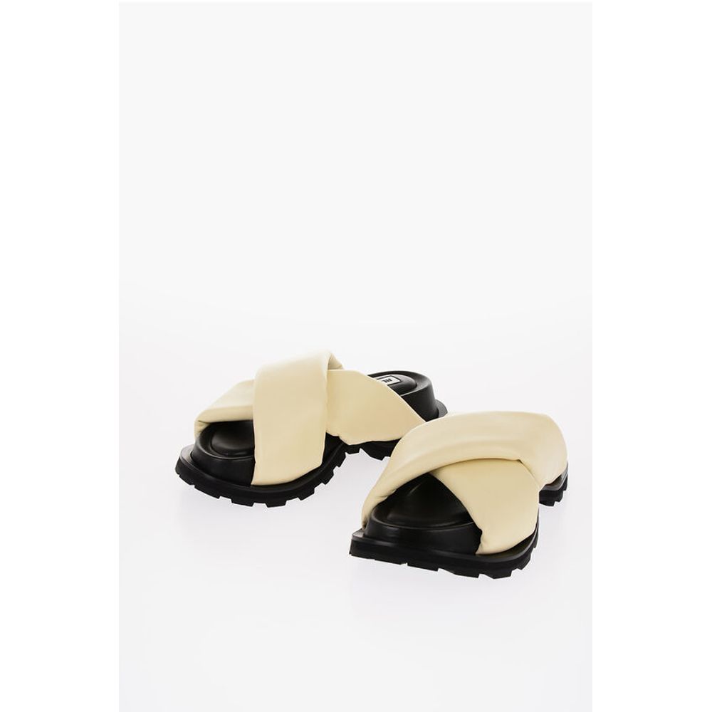 Jil Sander Criss Cross Designed Leather Sandals with Carrion Sole