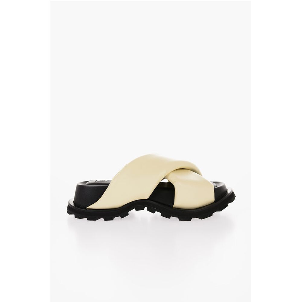 Jil Sander Criss Cross Designed Leather Sandals with Carrion Sole - Image 3