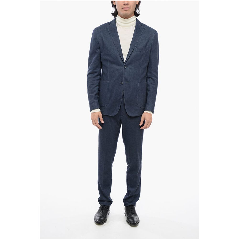 Corneliani CC COLLECTION Cotton Blend Suit with Notch Lapel and Patch P