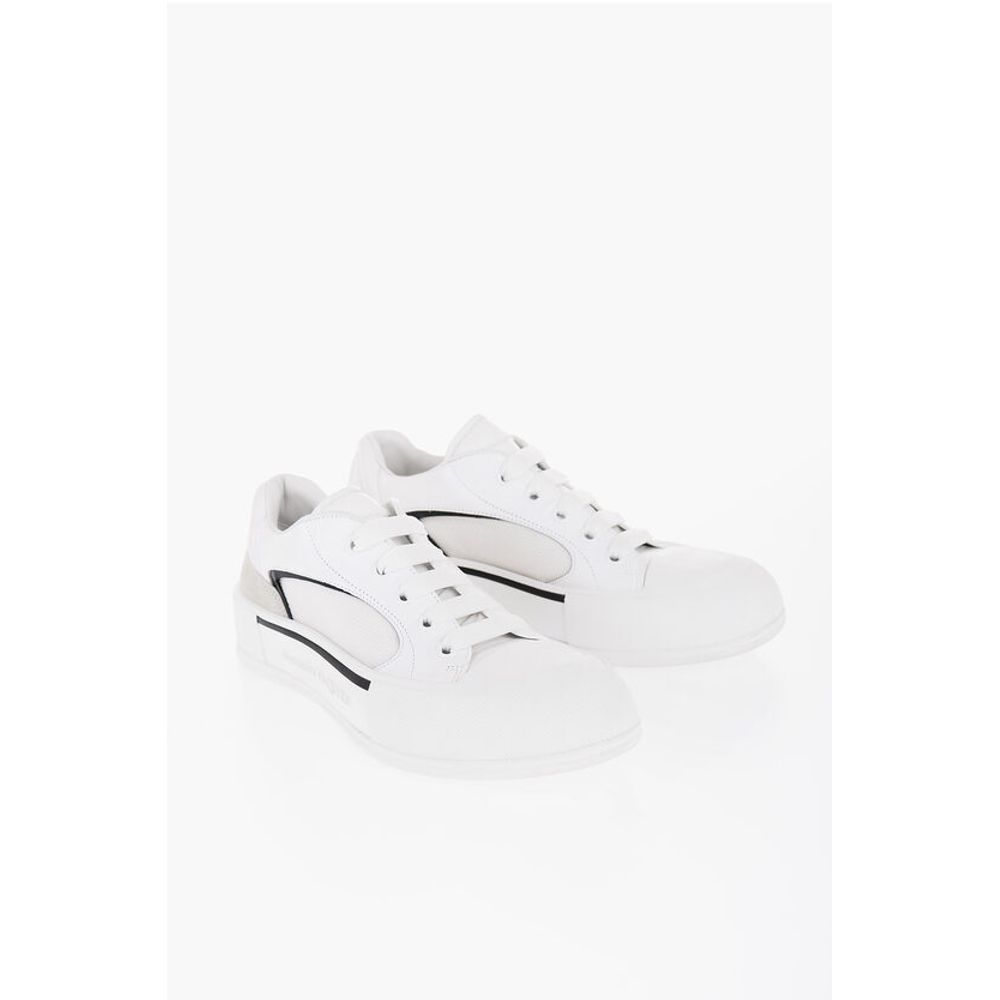 Alexander McQueen Solid Color Leather and Canvas Low-Top Sneakers