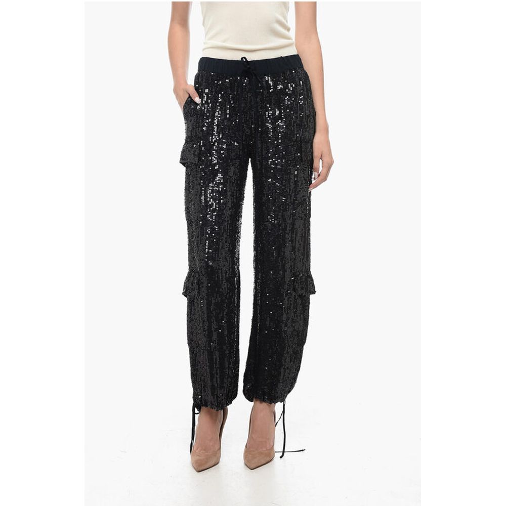Parosh Sequined Cargo Pants with Draw-String