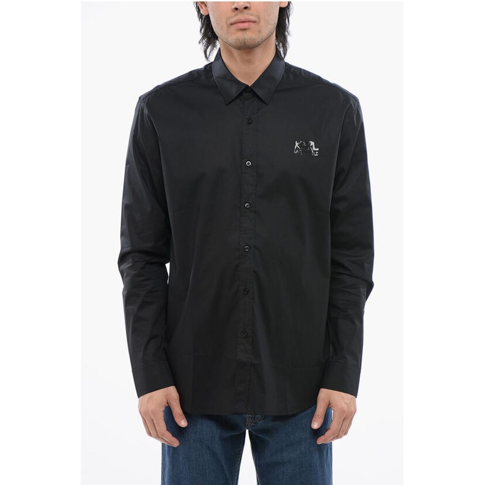 Karl Lagerfeld Stretch Cotton Shirt with Tone on Tone Logo