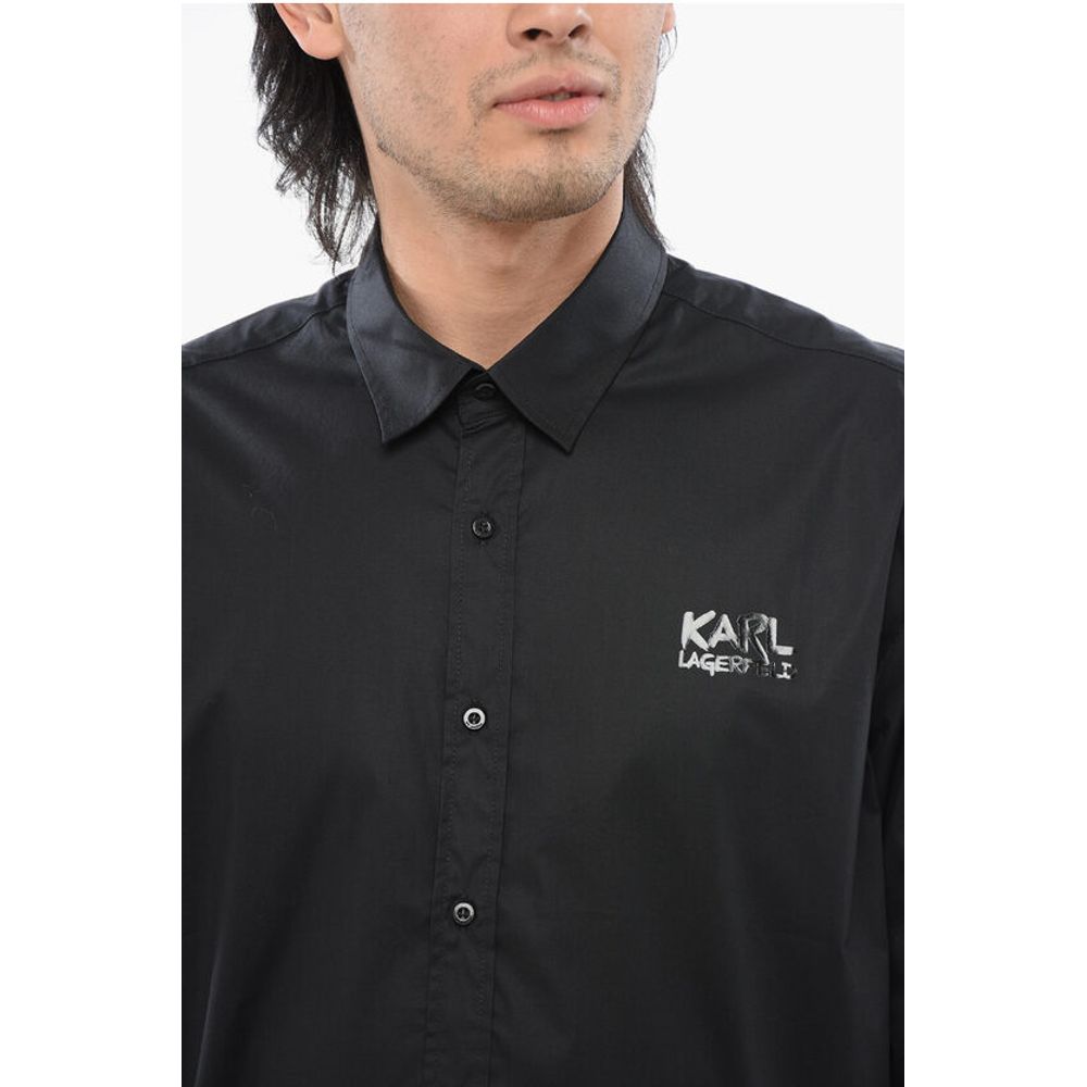 Karl Lagerfeld Stretch Cotton Shirt with Tone on Tone Logo - Image 3