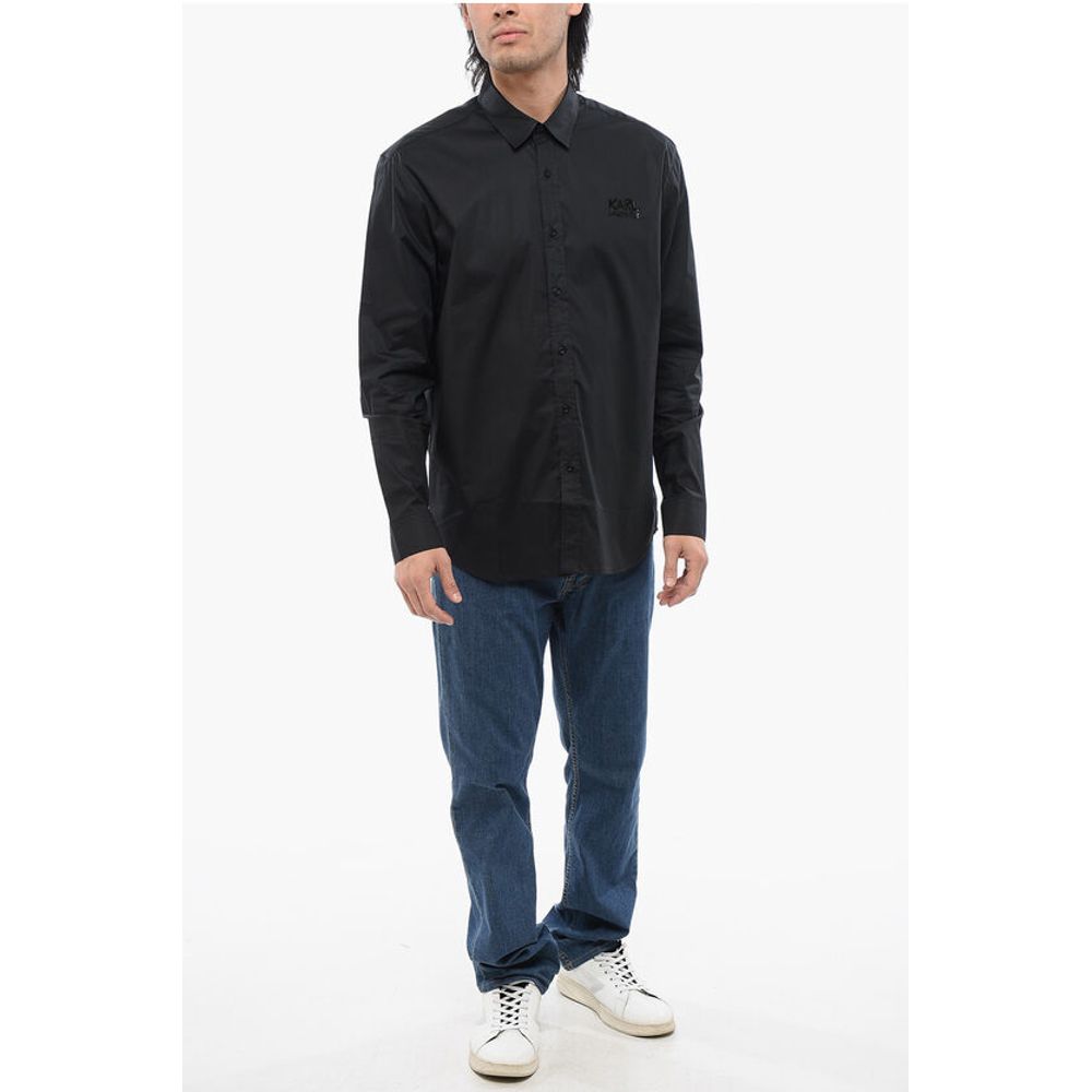 Karl Lagerfeld Stretch Cotton Shirt with Tone on Tone Logo - Image 4