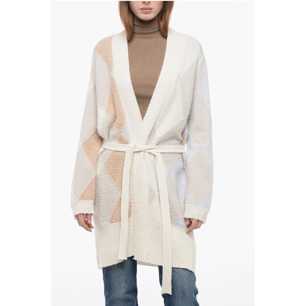 ArchivioB Casentino Wool Long Cardigan with Geometric Motif