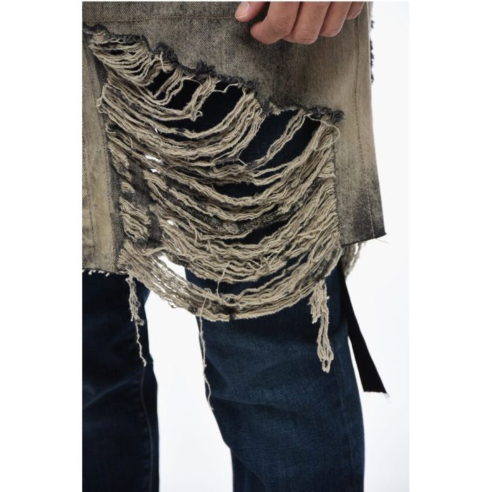 Rick Owens Distressed Denim Overshirt with Fringed Hem - Image 3