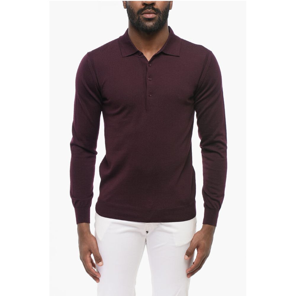 Corneliani CC COLLECTION Solid Color Wool Sweater with Polo Neck
