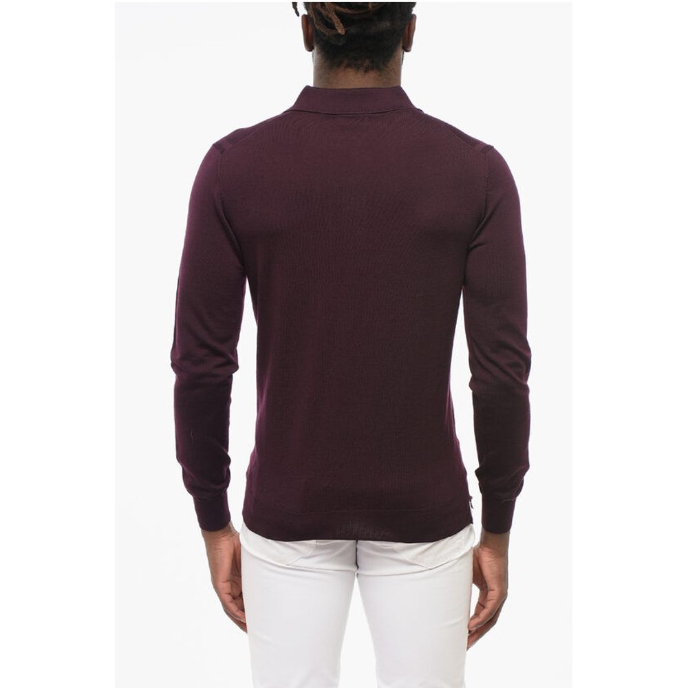 Corneliani CC COLLECTION Solid Color Wool Sweater with Polo Neck - Image 2