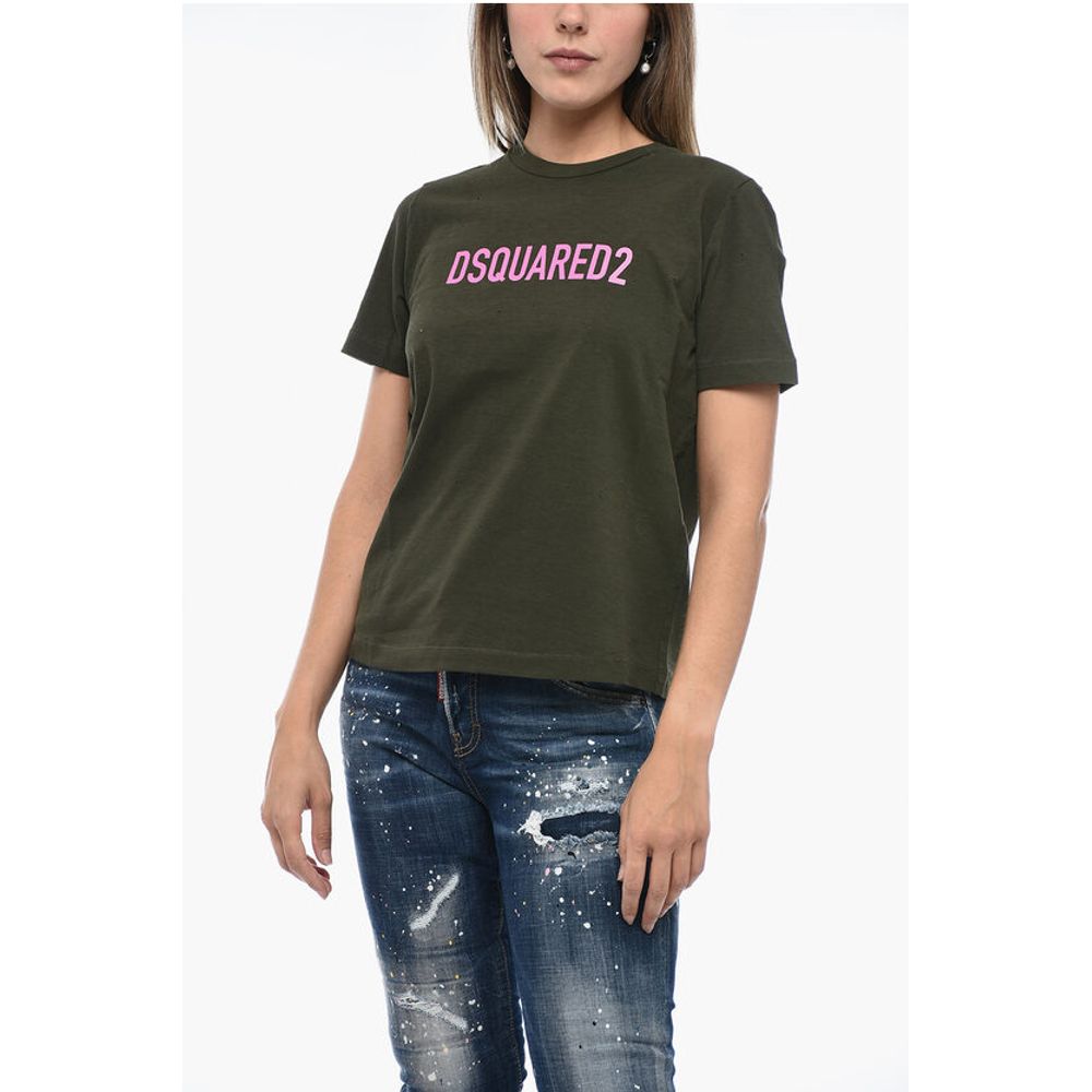 Dsquared² Distressed T-Shirt with Logo Print