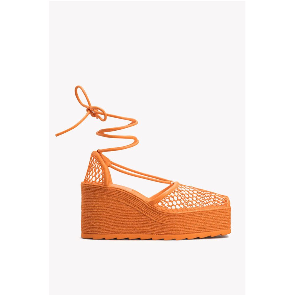 Bottega Veneta Meshed Wedged Lace-Up Espadrilles with Leather Trimmings - Image 3