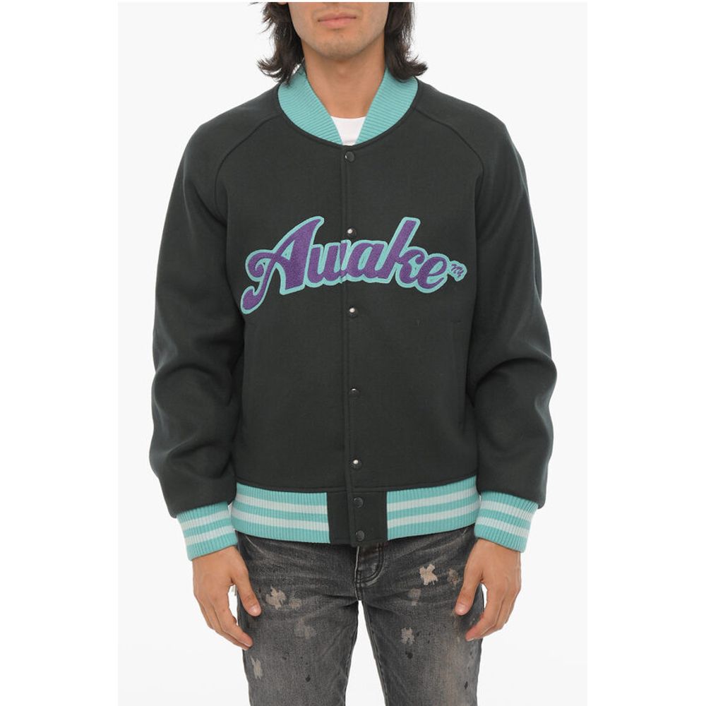 Awake New York Wool Varsity Bomber Jacket with Ribbed Edges