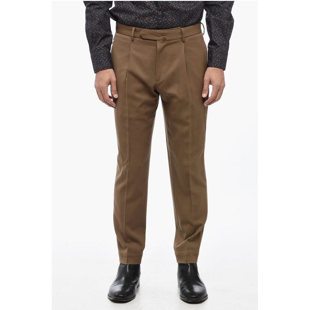 Santaniello Wool Blend IL VIAGGIATORE Single-Pleat Pants with Belt Loops