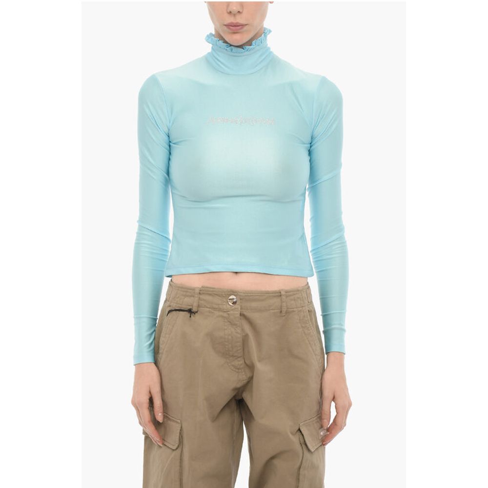 Adriana Hot Couture Turtleneck Top with Rhinestone Logo