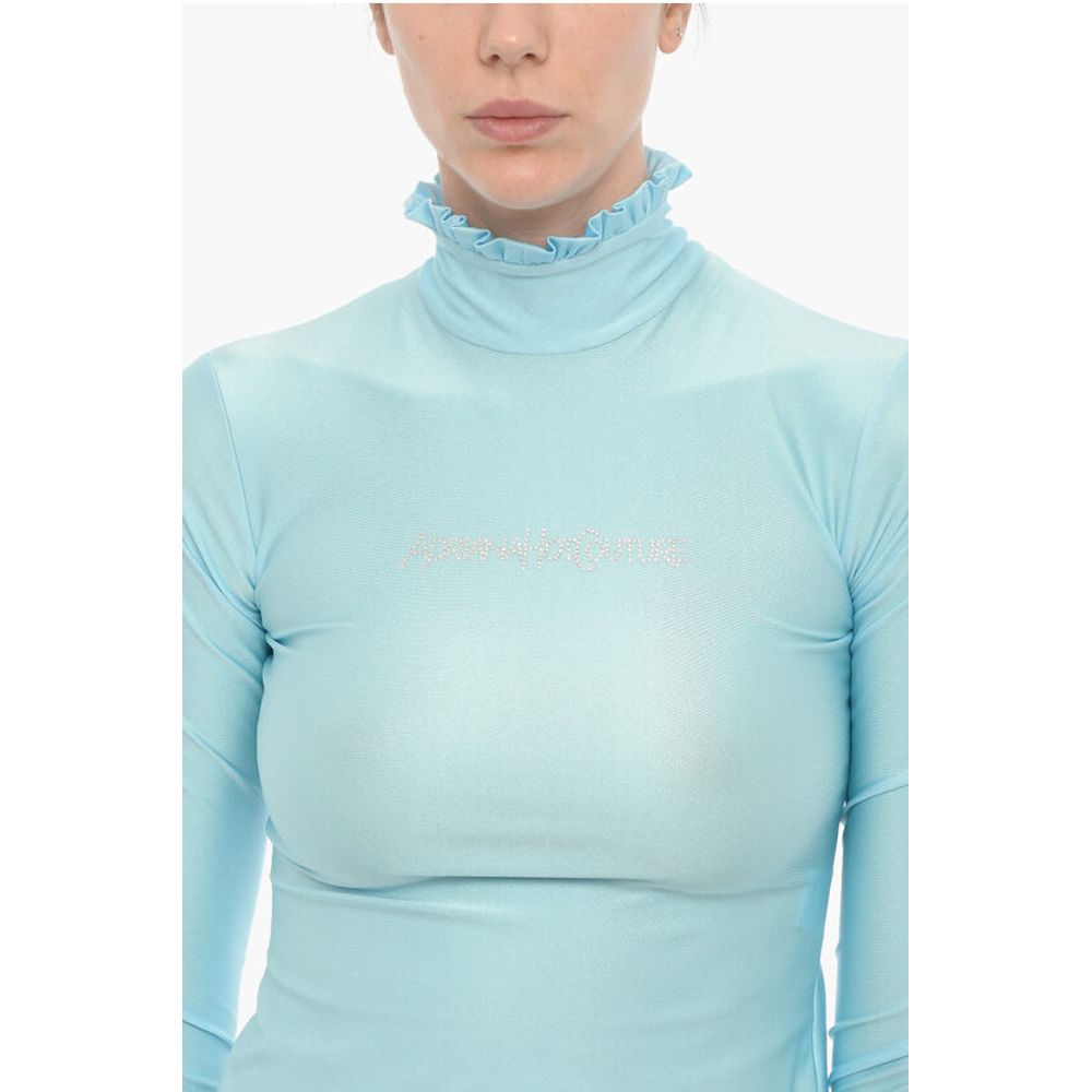 Adriana Hot Couture Turtleneck Top with Rhinestone Logo - Image 3