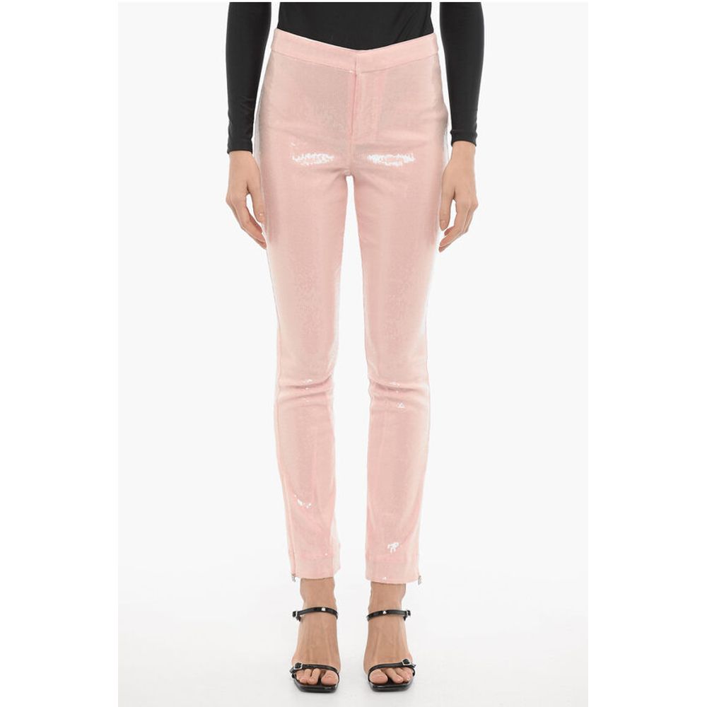 Rotate Sequined Bootcut Pants with Ankle Zip