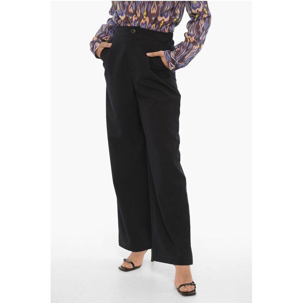 Wide Leg Stretch Fabric Single-Pleat Pants