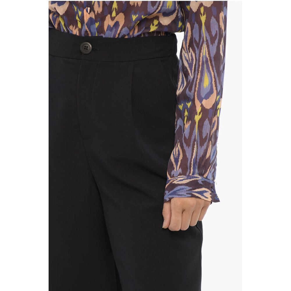 Wide Leg Stretch Fabric Single-Pleat Pants - Image 3