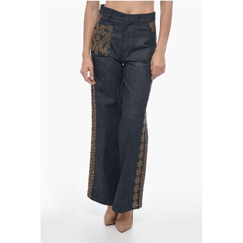 Dior Dark Wash Palazzo Denims with Embroideries 28cm