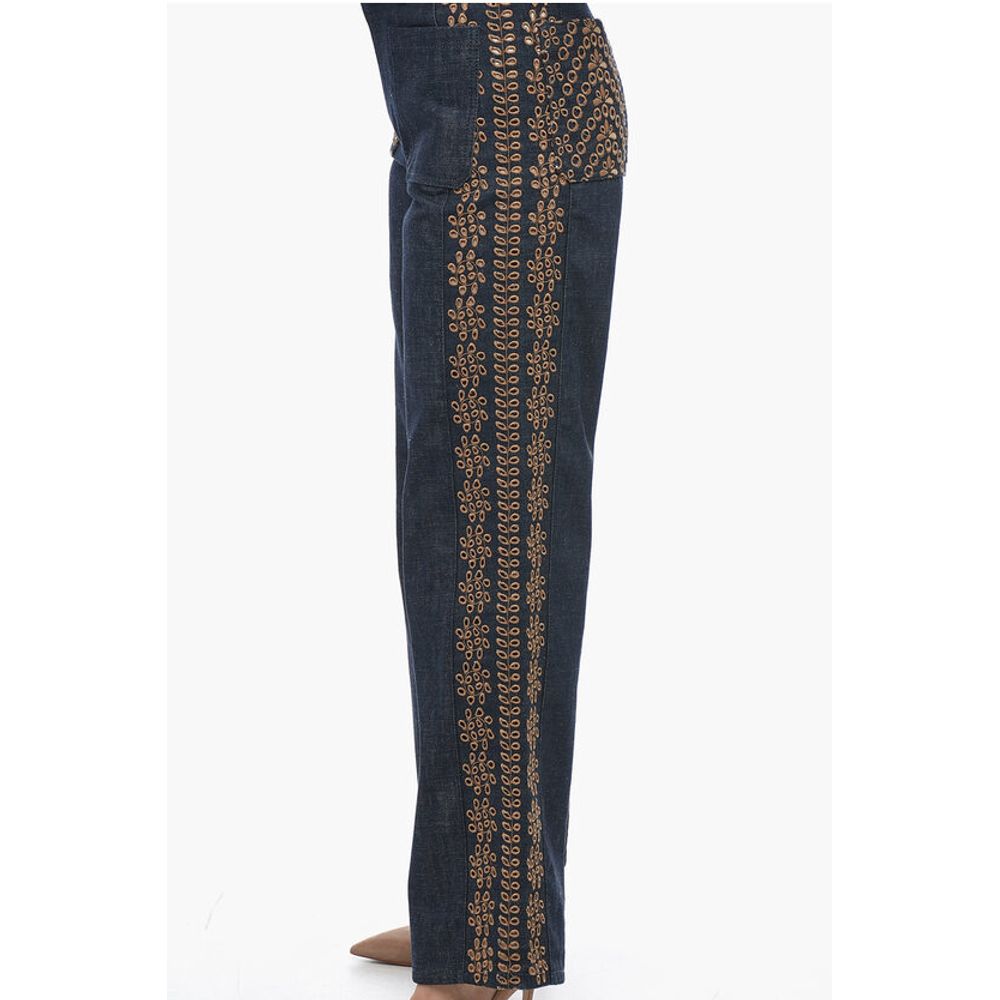 Dior Dark Wash Palazzo Denims with Embroideries 28cm - Image 3