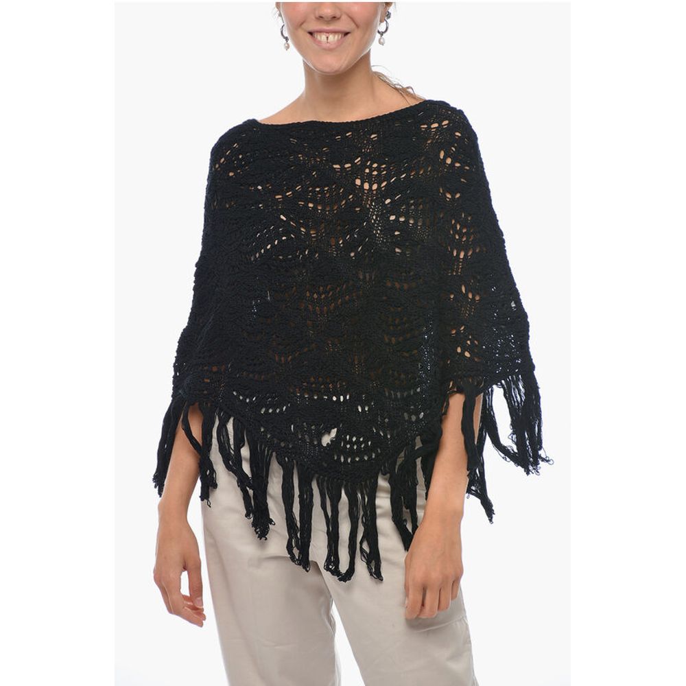 Fabiana Filippi Cotton Crochet Cape with Fringed Bottom