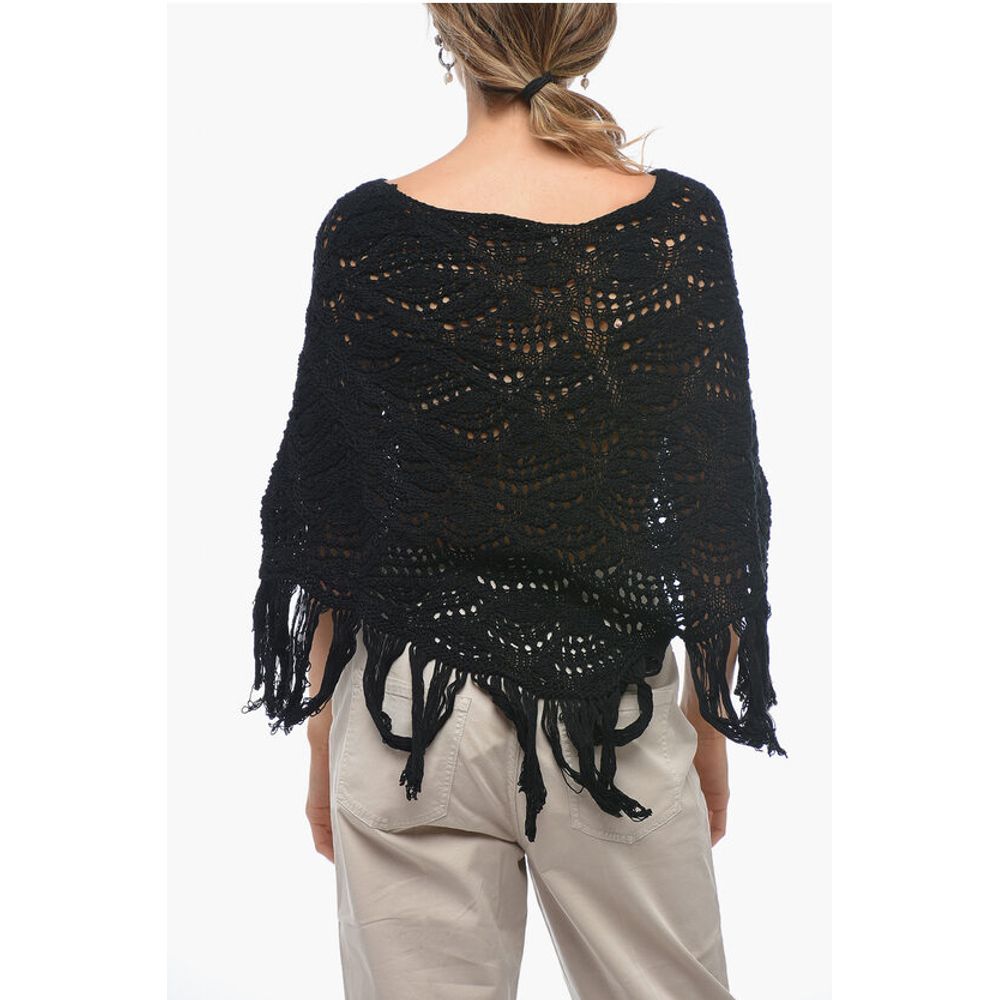 Fabiana Filippi Cotton Crochet Cape with Fringed Bottom - Image 2