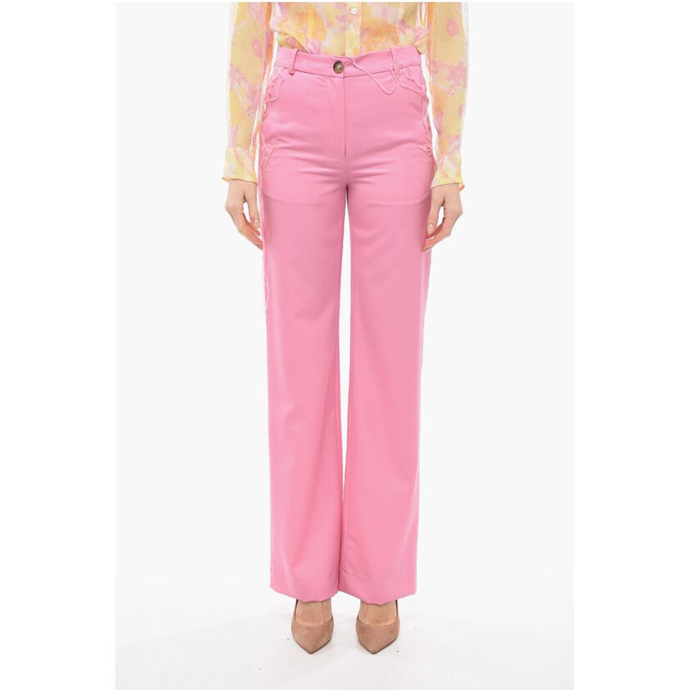 Julfer Palazzo Wool Pants with Frayed Details