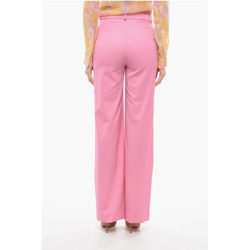 Julfer Palazzo Wool Pants with Frayed Details - Image 2