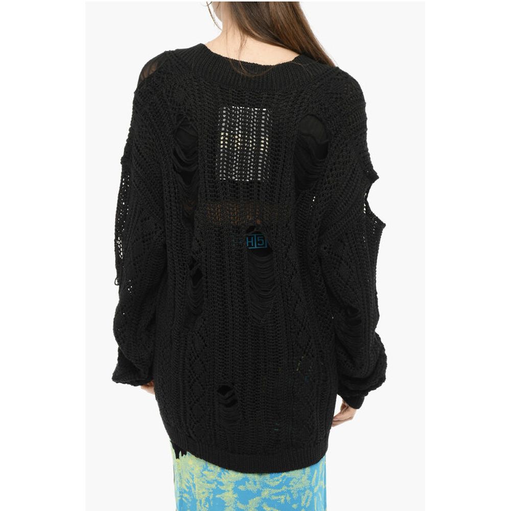 Perforated V-Neck Maxi Sweater With Cut-Out Details - Image 2