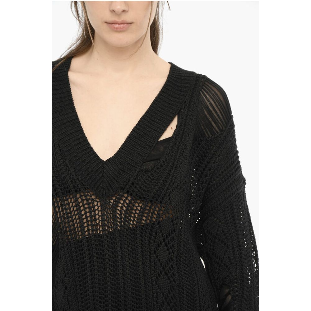 Perforated V-Neck Maxi Sweater With Cut-Out Details - Image 3