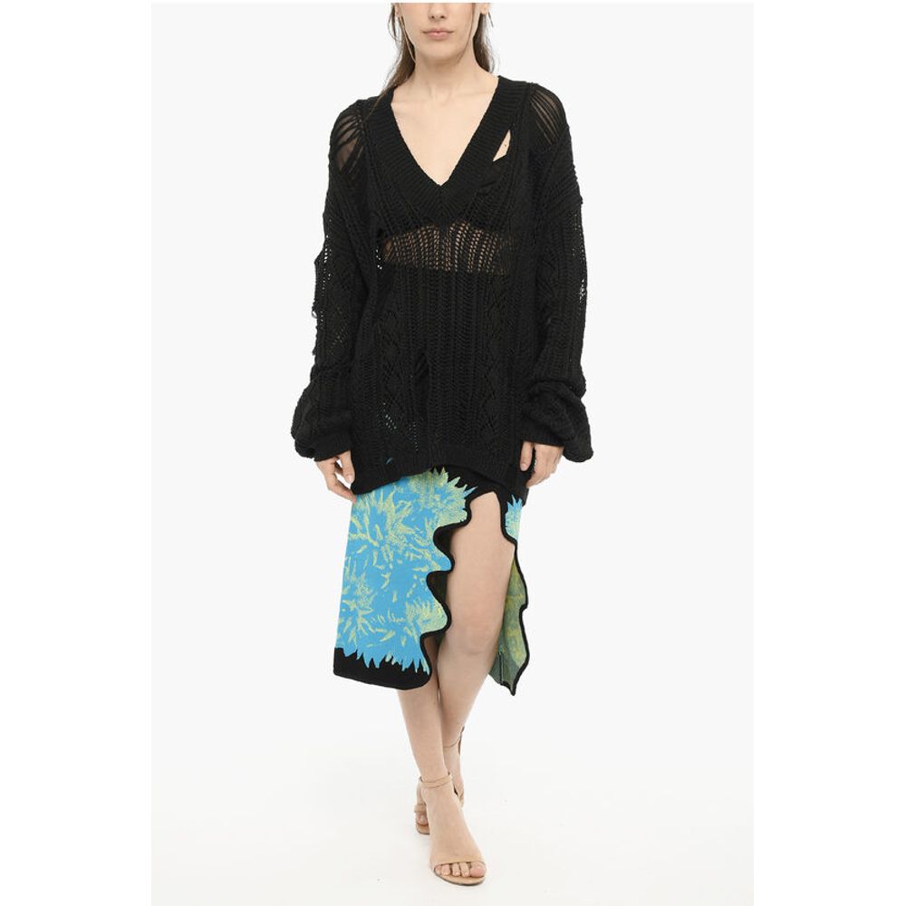 Perforated V-Neck Maxi Sweater With Cut-Out Details - Image 4