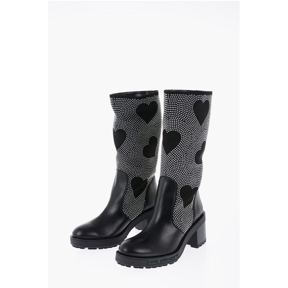 Moschino LOVE Studded High-Boots with Leather Details 8cm