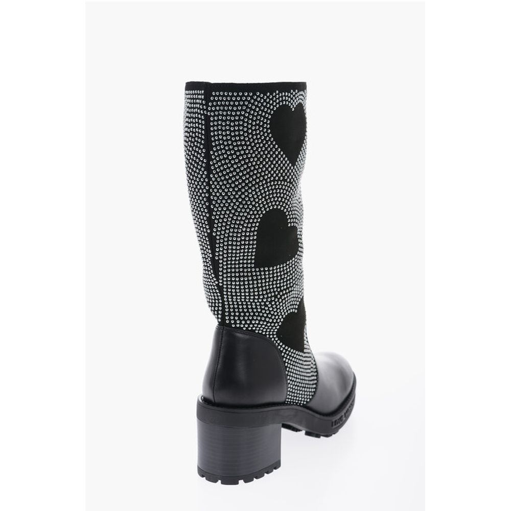 Moschino LOVE Studded High-Boots with Leather Details 8cm - Image 2