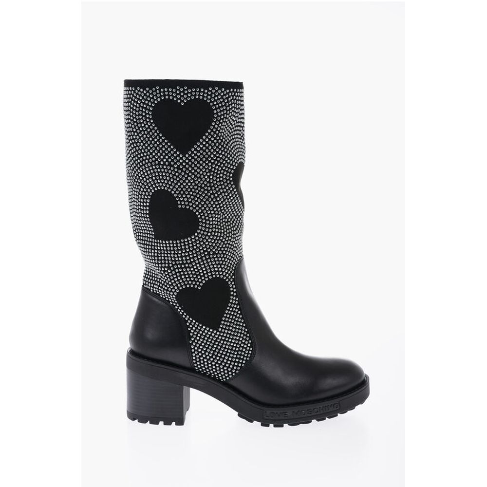 Moschino LOVE Studded High-Boots with Leather Details 8cm - Image 3
