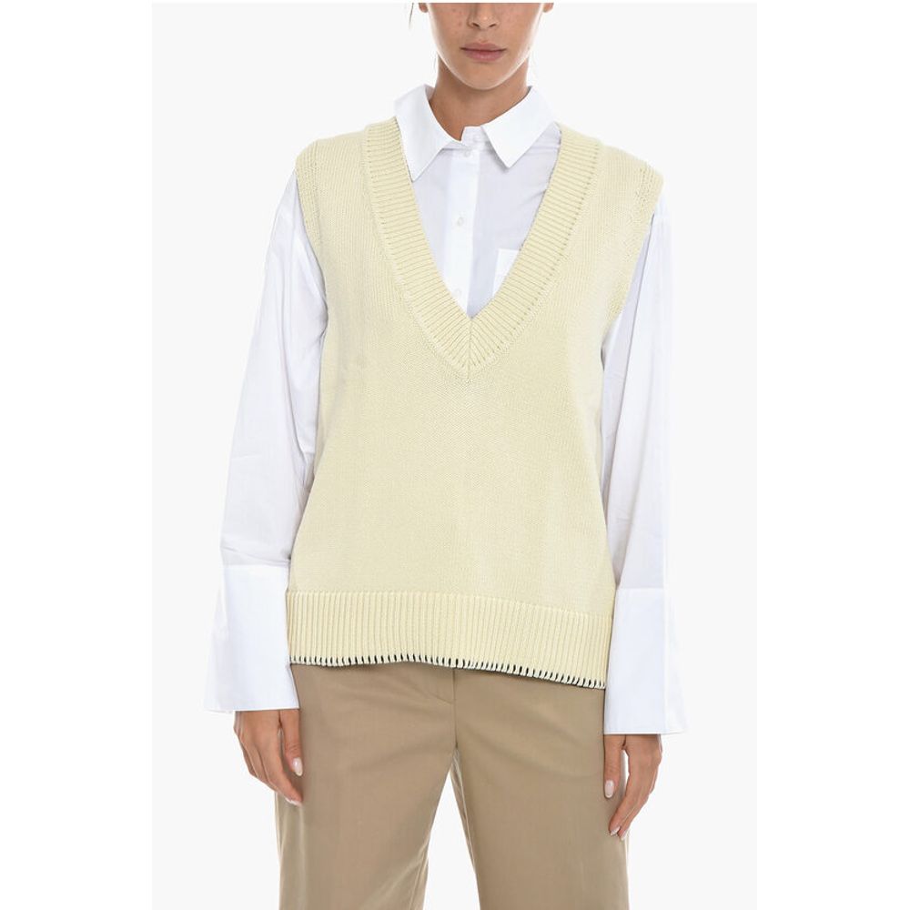 Samsoe Samsoe V-Neck KRISTA Knitted Vest with Contrasting Stitching