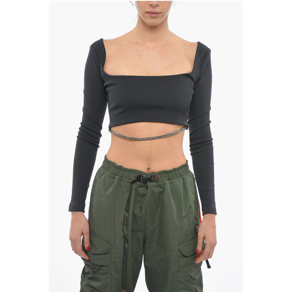Anouki Solid Color Square Neck Crop Top with Removable Glittery Str
