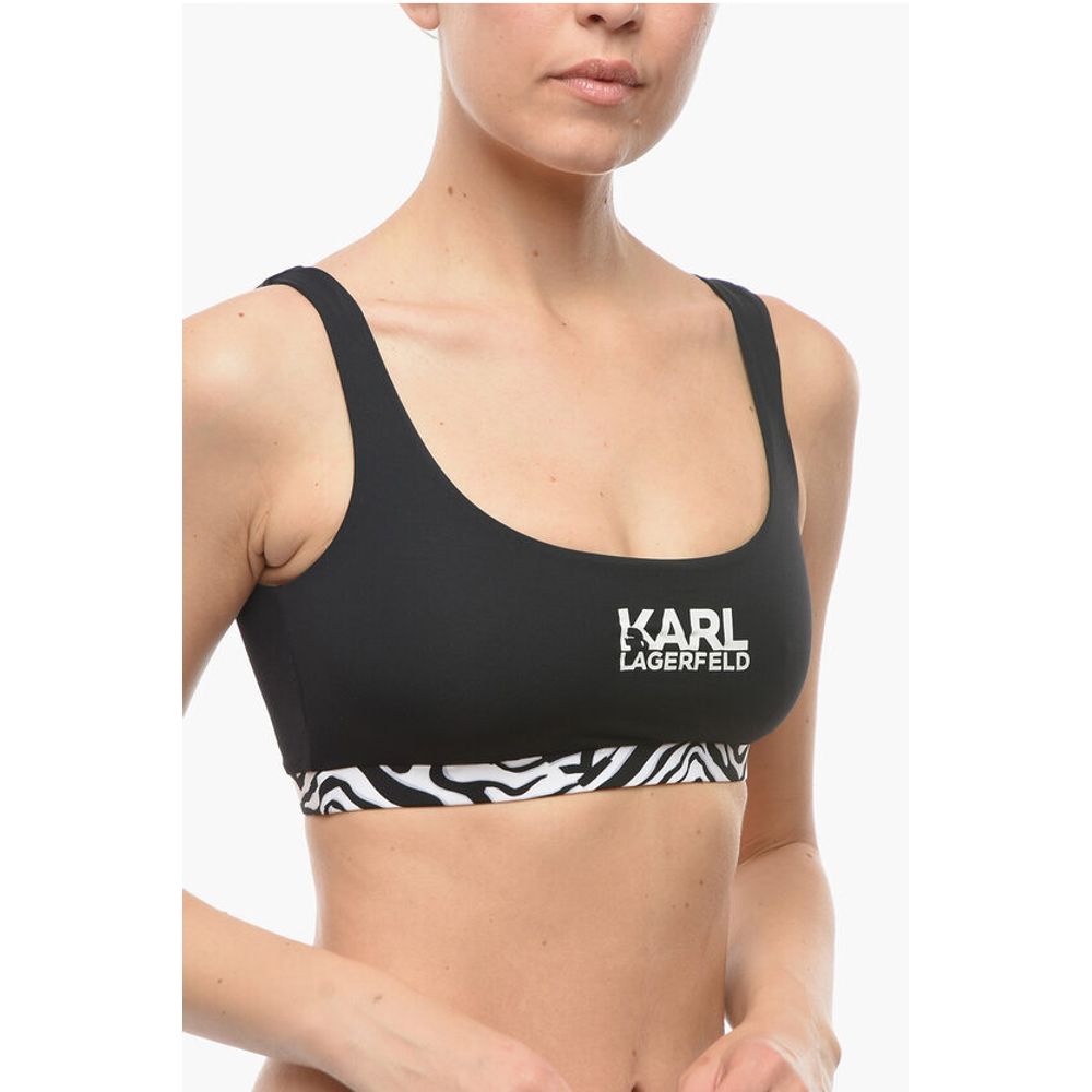 Karl Lagerfeld Plunge Bikini Top With Cut Out and Animal Detail - Image 2