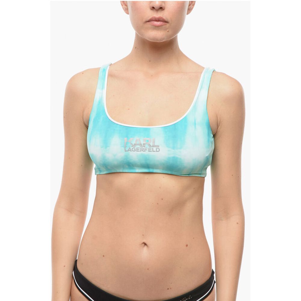 Karl Lagerfeld Tie Dye Effect Plunge Bkini Top with Cut Out Details on the