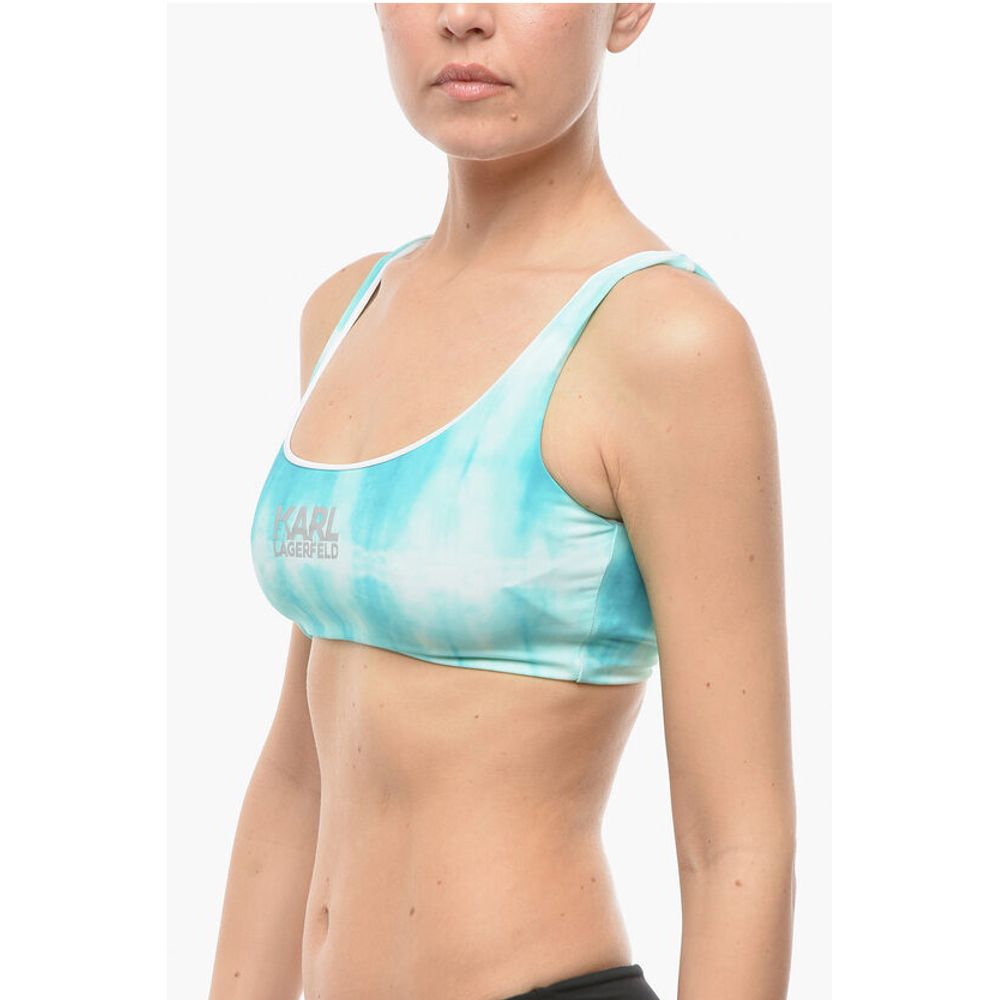 Karl Lagerfeld Tie Dye Effect Plunge Bkini Top with Cut Out Details on the - Image 2