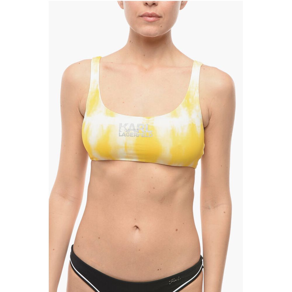 Karl Lagerfeld Tie Dye Effect Plunge Bkini Top with Cut Out Details on the