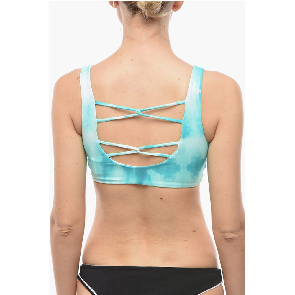 Karl Lagerfeld Tie Dye Effect Plunge Bkini Top with Cut Out Details on the - Image 3